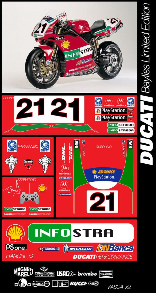 KIT ADESIVI STICKERS DUCATI 748 916 996 998 BAYLISS INFOSTRADA HIGHT