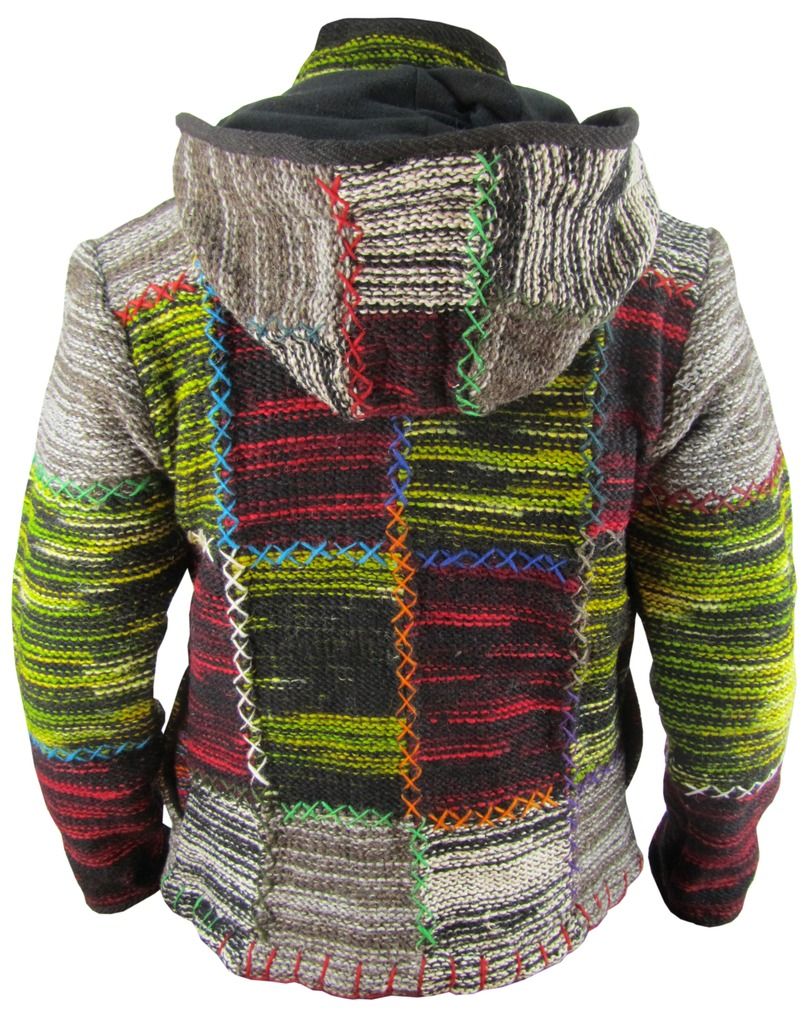 Men's Woolen Patchwork Knit Zip Fleece Lined Kangaroo Pouch Warm Jacket