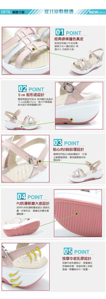 涼鞋 經典線條撞色真皮楔型涼鞋(粉)＊0101shoes【18-257pk】【現貨】