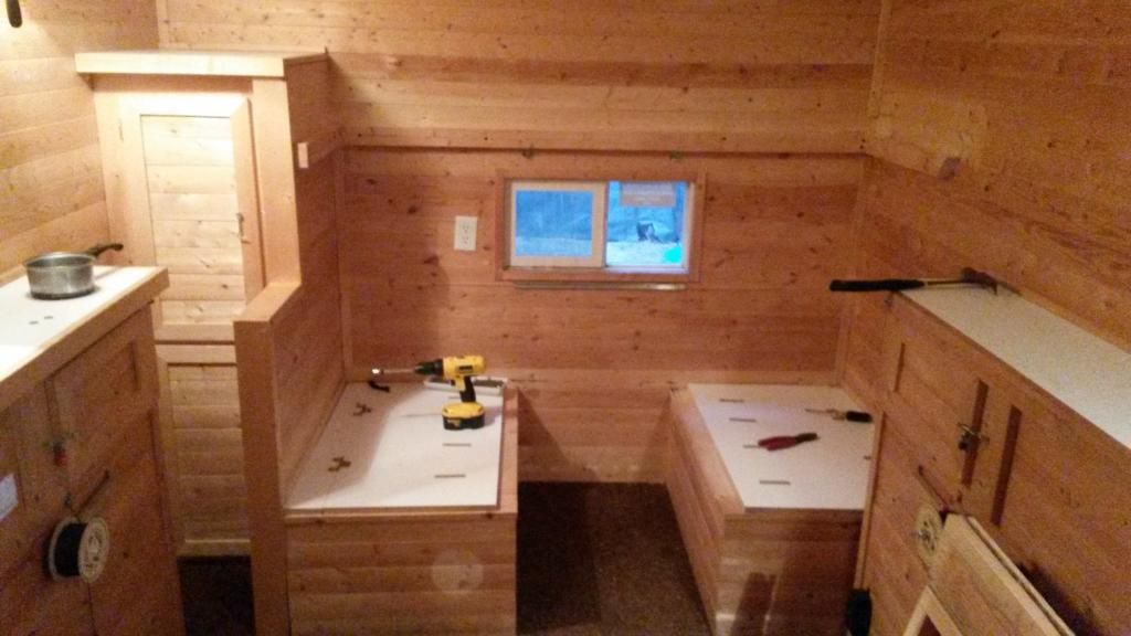 Fish house remodel Removing the booth and making a couch Ice